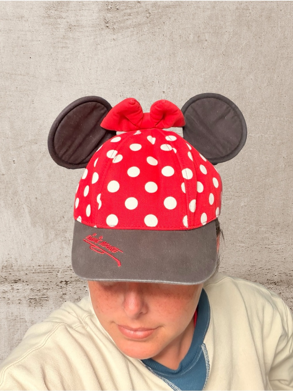 Disney Parks Minnie Mouse Ears Baseball Cap Red Polka Dot Bow Youth WDW - Picture 3 of 5
